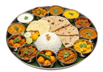 Indian thali meal isolated on transparent background