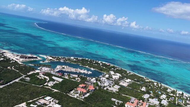 Gracie Bay Beach At Providenciales In Overseas Territory Turks And Caicos Islands. Beach Landscape. Shades Of Blue Watercolor. Travel Destination. Gracie Bay Beach In Providenciales. Nature Seascape.