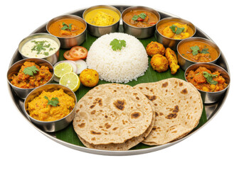 Indian thali meal isolated on transparent background
