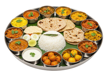 Indian thali meal isolated on transparent background