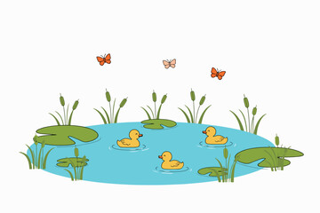 Ducks Swimming in a Pond