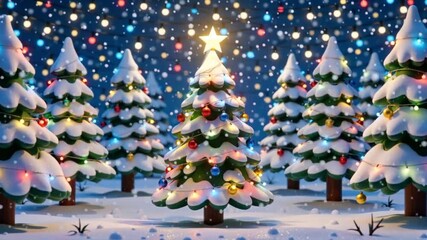 Magical Christmas trees sparkling with festive lights and falling snow bring holiday cheer to your brand's seasonal campaigns and greetings