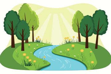 Obraz premium Cartoon River Landscape