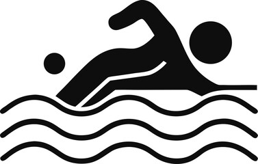  Man swims in sea line and solid icon, silhouette  vector black , white background 