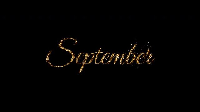 September Month Transition Text Animation. Elegant Gold Particle Greeting Message on Dark Background for Seasonal Promos, Autumn Events, and Back-to-School Content