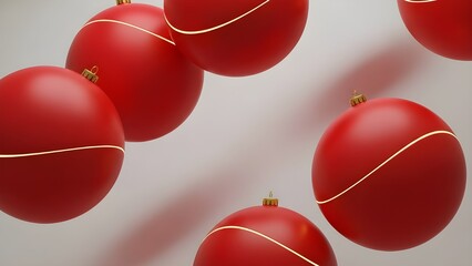 Festive Orbs: Vibrant red ornaments, adorned with elegant golden accents, create a sense of holiday cheer.