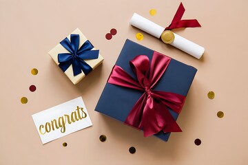 Fototapeta premium Graduation celebration with gifts and diploma