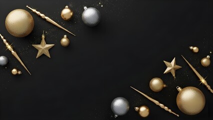 Holiday Sparkle: Golden and silver ornaments with stars create an eye-catching design, offering a festive and glamorous visual, ideal for holiday and celebratory themes.