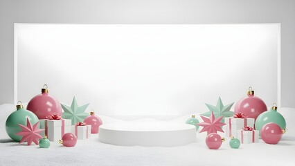 Holiday Ornament Display: An elegant arrangement of ornaments and festive elements, showcasing a celebratory atmosphere. Capturing a sense of holiday magic