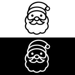 Cute Minimalist Santa Claus Head Icon or Line Art Avatar