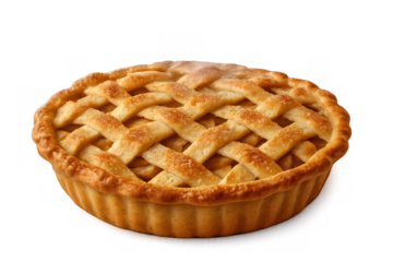 Freshly baked apple pie with golden lattice crust, a classic homemade dessert, transparent background