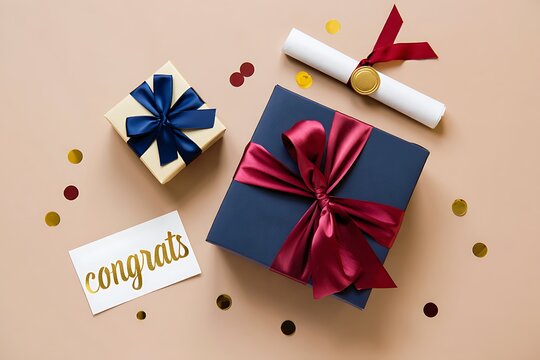 Graduation celebration with gifts and diploma