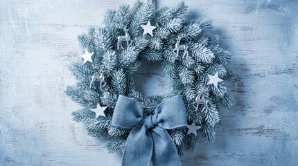 A winter wreath decorated with soft ornaments brings a touch of seasonal elegance to holiday home décor