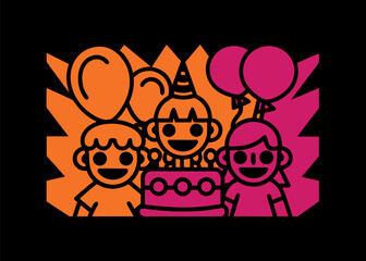 Happy Children Celebrating Birthday Party with Balloons and Cake Festive Event