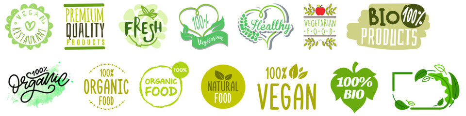 Eco friendly food labels perfect for organic products and vegan restaurants alike