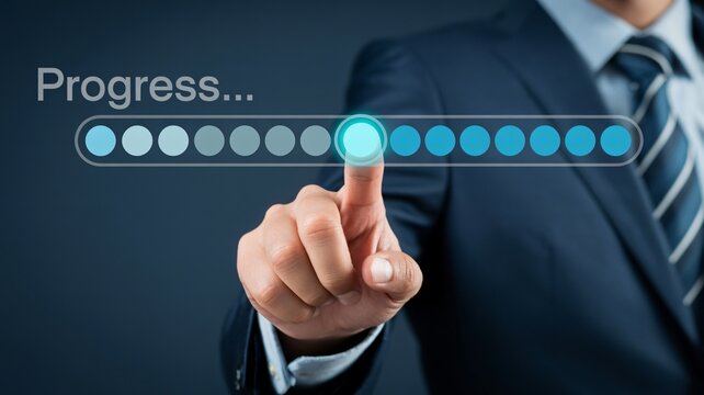 Achieve business goals with progress bar interface and success indicator touch