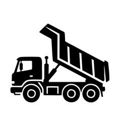 Black silhouette of a dump truck unloading soil, clean sharp edges