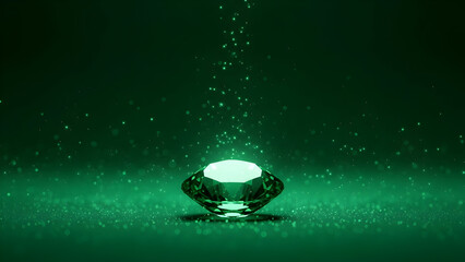 Green Emerald Gemstone Jewel Shining Luxury Dark Background Glitter Dust