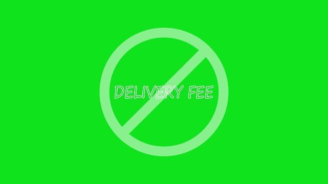 A circular red and black no delivary fee text icon animation.stop,not allowed and ban concept animation.