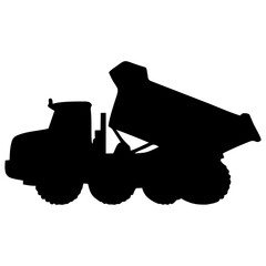 Black silhouette of a dump truck unloading soil, clean sharp edges