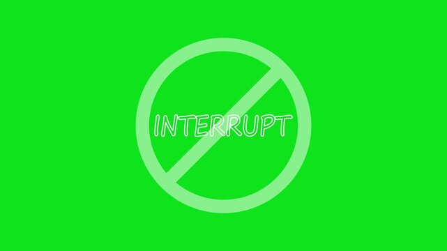 A circular red and black no interrupt text icon animation.stop,not allowed and ban concept animation.