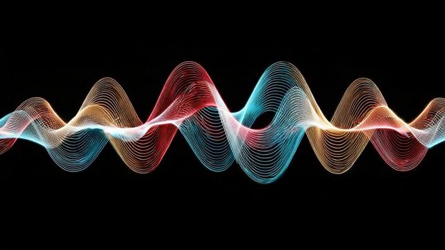 Abstract Waveform Symphony: A captivating visual representation of sound waves, with vibrant lines dancing against the darkness, evokes rhythm and resonance.