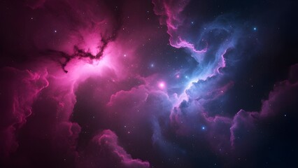 A vibrant cosmic nebula with swirling pink and blue colors, glowing stars, and dramatic deep-space effects. Suitable for sci-fi themes and galaxy artwork.