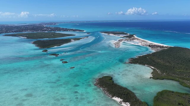 Leeward Bay At Providenciales In Turks And Caicos England. Beach Landscape. Shades Of Blue Watercolor. Travel Destination. Leeward Bay In Providenciales. Nature Seascape.