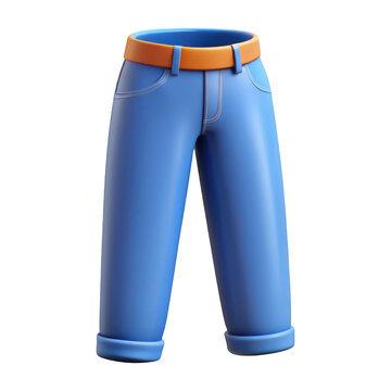 3d casual blue jeans with orange belt isolated object isolated on transparent background