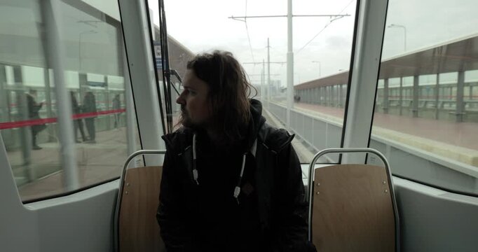 Travelling by tram through the city