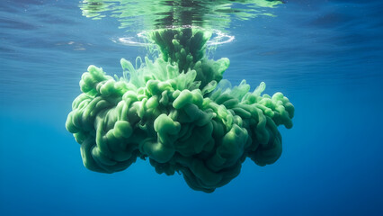 Dynamic Green Ink Explosion Dissolving Underwater Abstract Cloud
