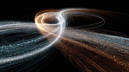 Abstract Light Trails: An artful display of illuminated lines and shimmering particles create a mesmerizing dance of light, swirling against a stark background.