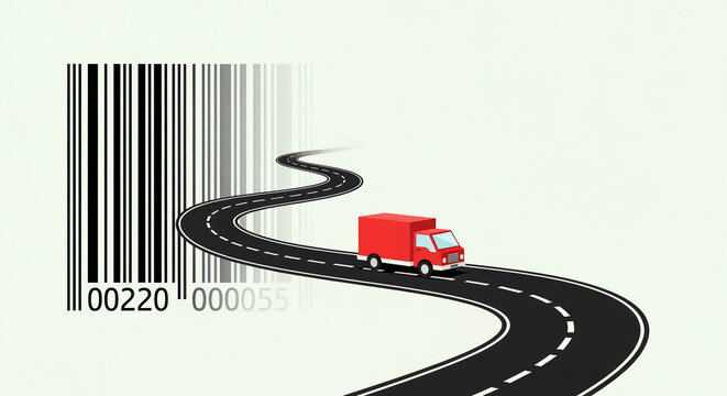 Logistics and Supply Chain Tracking: Truck on a Barcode Road - Powered by Adobe