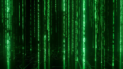 Neon Green Data Raining Binary Code Abstract Technology Wallpaper