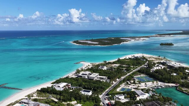 Leeward Beach At Providenciales In Turks And Caicos England. Beach Landscape. Shades Of Blue Watercolor. Travel Destination. Leeward Beach In Providenciales. Nature Seascape.