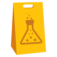 Caution sign featuring a laboratory flask icon on yellow. The sign indicates a potential hazard within the area