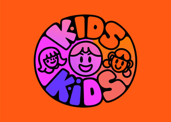 Colorful Kids Badge Logo Design with Playful Characters