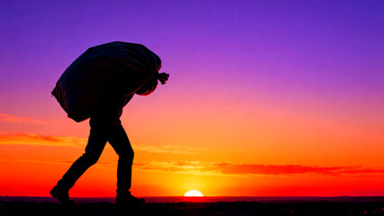 Burden silhouette sunset sunrise struggle hardship challenge effort determination perseverance resilience strength willpower motivation inspiration ambition goal achievement success hope future