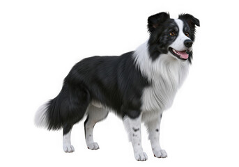 Alert border collie dog standing, black and white fur, alert expression, isolated. isolated on transparent background