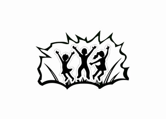 Children Playing Outdoors Vector Illustration Logo Design