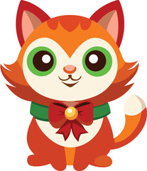 Cute brown cat vector with neck bow