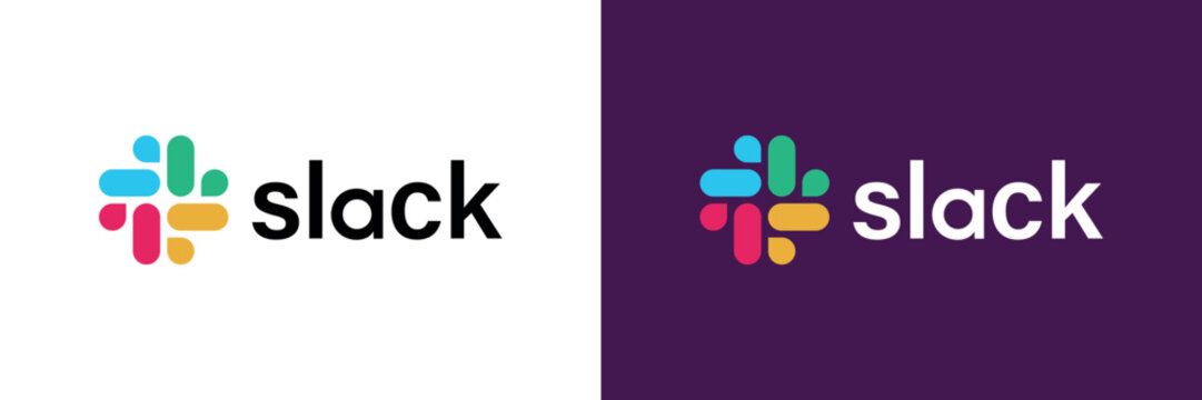 Slack app logo, Colorful teamwork app emblem, interlocking rounded bars messaging logo vector