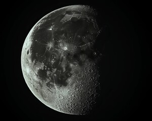 Close-up of a gibbous moon, craters prominent