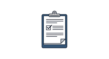 Stylized clipboard icon featuring a checked document, ideal for demonstrating compliance, survey completion, or project tracking