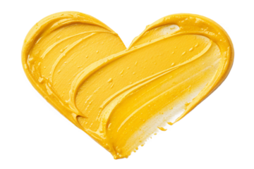 yellow acrylic smear paint isolated on transparent background. heart shape