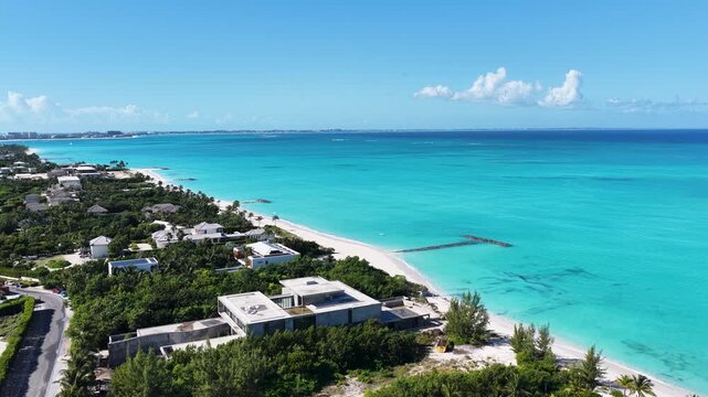 Leeward Beach At Providenciales In Turks And Caicos England. Beach Landscape. Shades Of Blue Watercolor. Travel Destination. Leeward Beach In Providenciales. Nature Seascape.