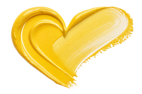 yellow acrylic smear paint isolated on transparent background. heart shape