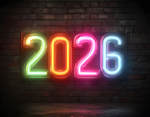 Neonowy napis 2026. Tło sylwestrowe