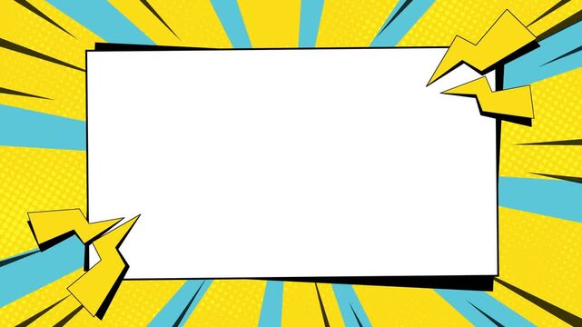 Yellow playful comic animation background. Pop art comic style background, with copy space area. Funny, happy, kids theme.