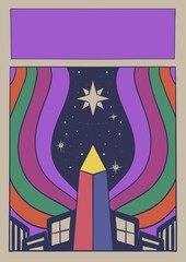 Vintage retro psychedelic trippy poster frame illustration